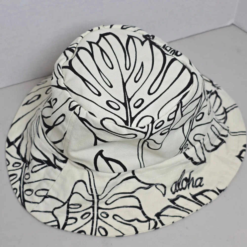 Local Design Kids Unisex Aloha Bucket Hat Monstera Leaf Print White Black Hawaii